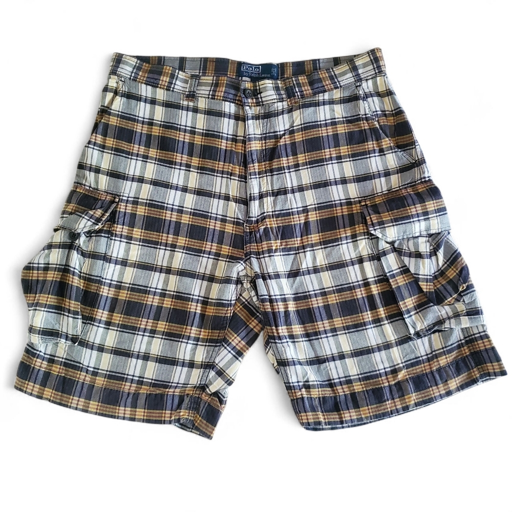 POLO RALPH LAUREN Y2K Vintage‎ Preppy Mandras Plaid Cargo Shorts Men's Size 35